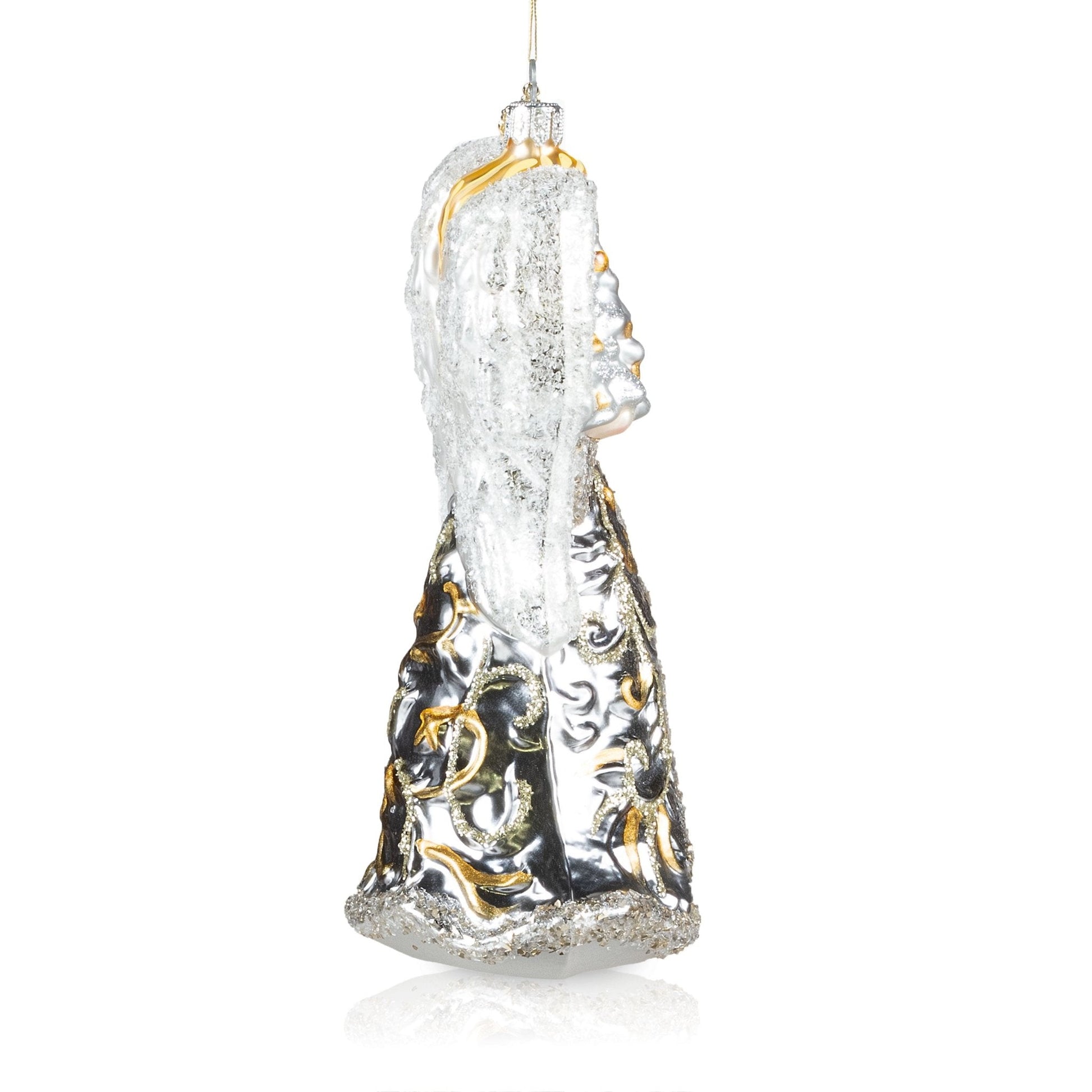 Pier 1 Silver Angel with Christmas Tree and Lantern Glass Christmas Ornament - Pier 1