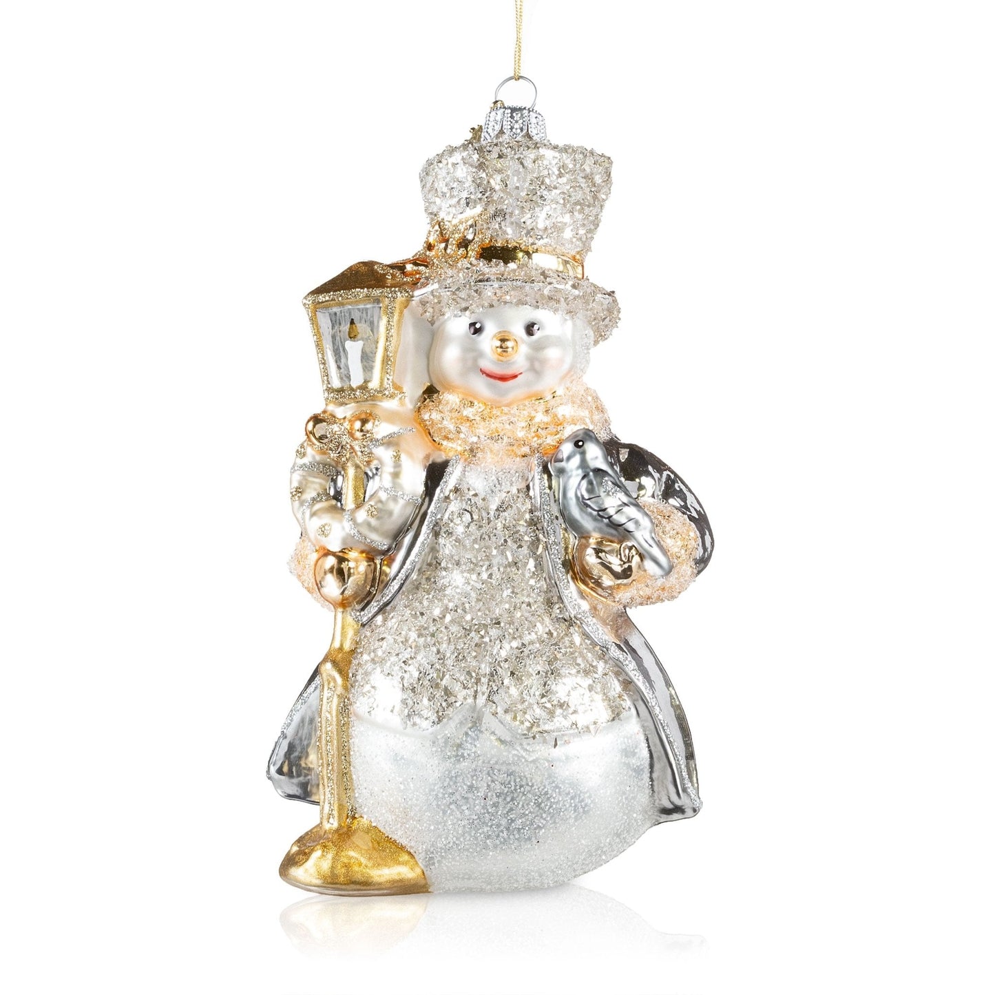 Pier 1 Silver Snowman with Lantern Glass Christmas Ornament - Pier 1