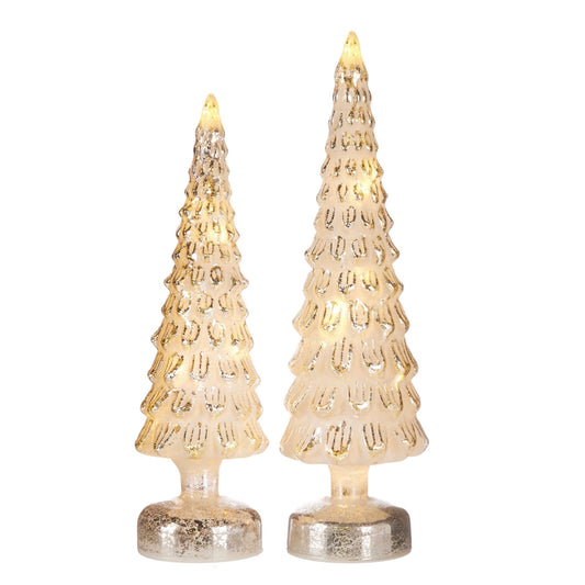 Pier 1 White Champagne Mercury Glass LED Set of 2 Christmas Trees - Pier 1