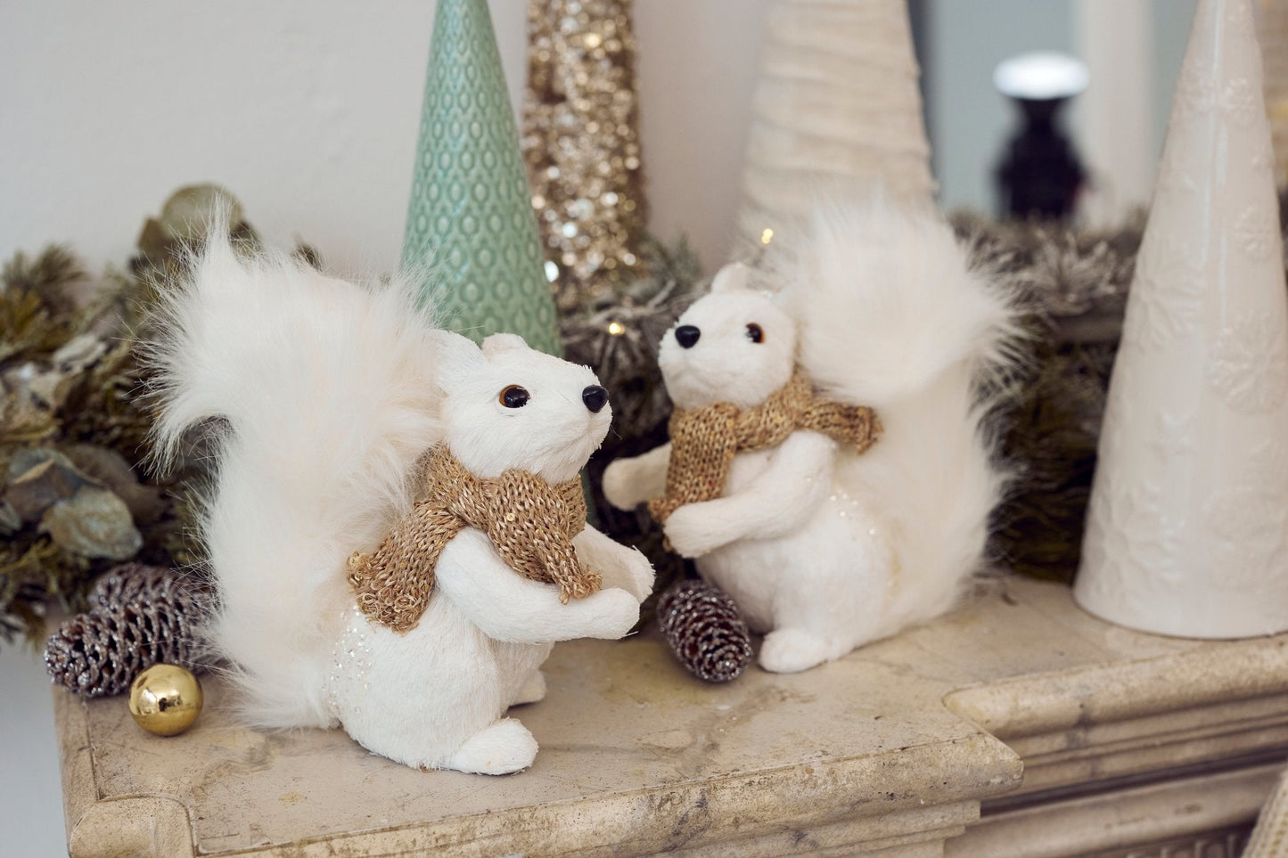 Pier 1 White Squirrels with Champagne Scarf Set of 2 - Pier 1