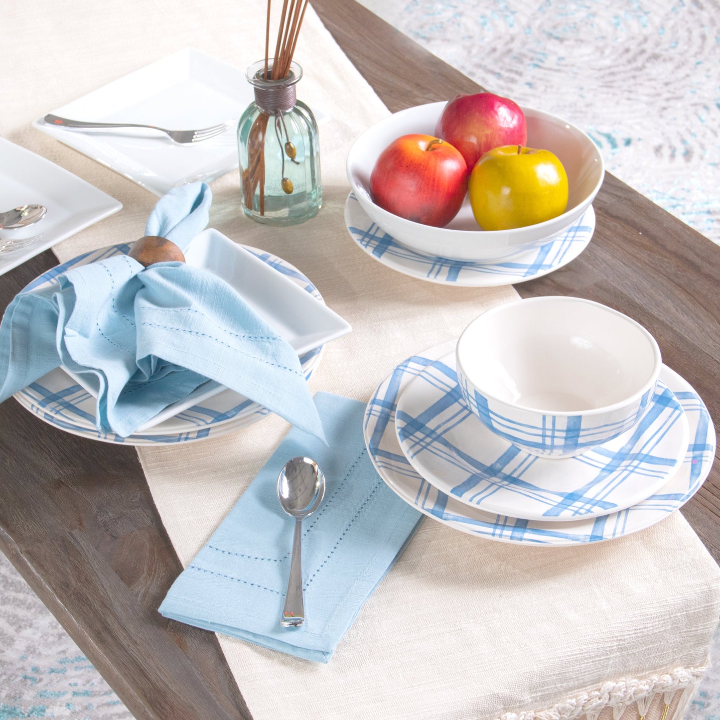 Pier 1 Country Blue Plaid Set of 4 Rice Bowls